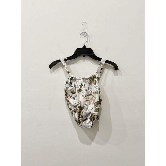 Rebecca Taylor Floral High Neck Crossback Strap Crop Tank Top Blue Women's XS - Picture 3 of 6